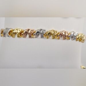 Tri-Color Elephant Bracelet: 14k Gold